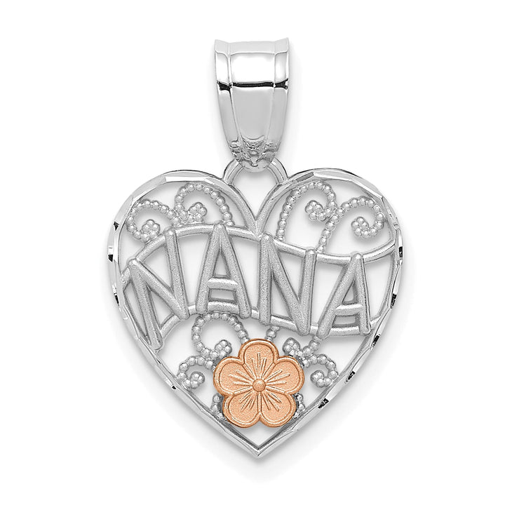 14K Two-Tone Gold Flower NANA Heart Pendant