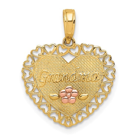 14K Two-Tone Gold GRANDMA Heart with Flower Charm