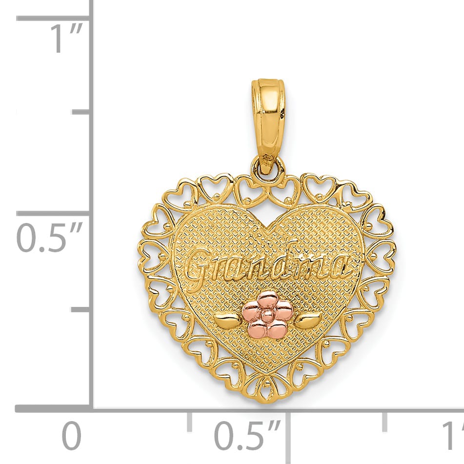 14K Two-Tone Gold GRANDMA Heart with Flower Charm