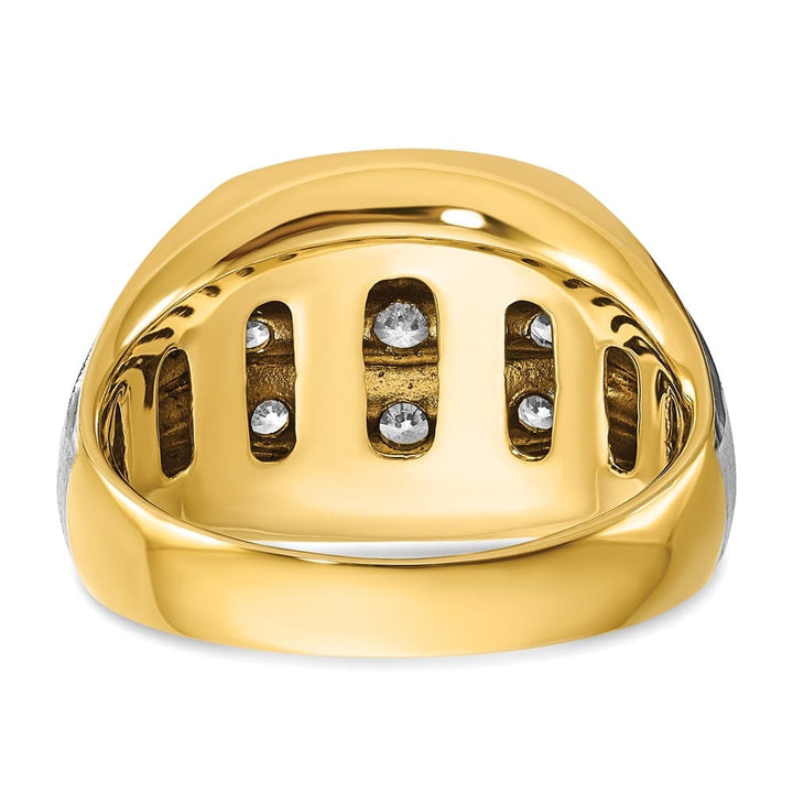 14k Two-Tone Gold Grooved 3-Row I1 Quality Diamond Men's Ring