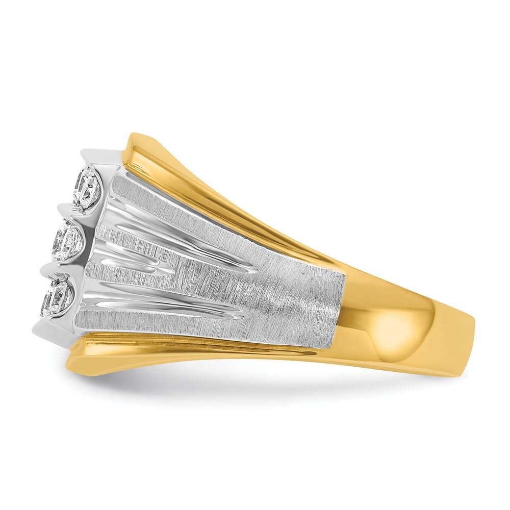 14k Two-Tone Gold Grooved 3-Row I1 Quality Diamond Men's Ring