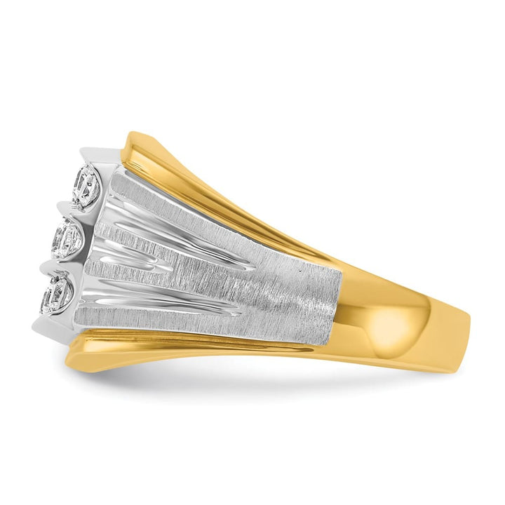 14k Two-Tone Gold Grooved 3-Row I1 Quality Diamond Men's Ring