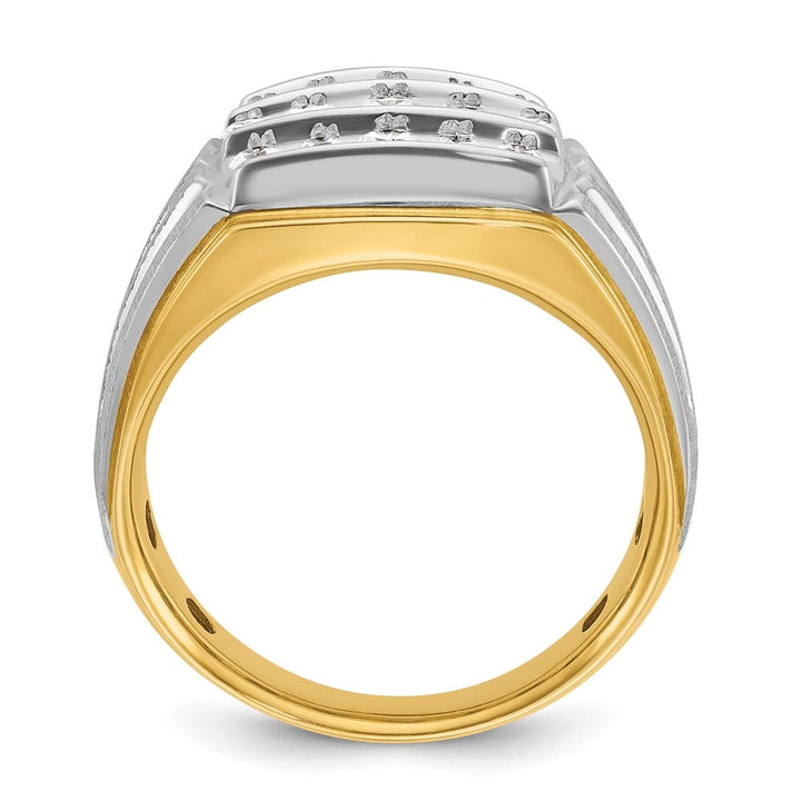 14k Two-Tone Gold Grooved 3-Row I1 Quality Diamond Men's Ring