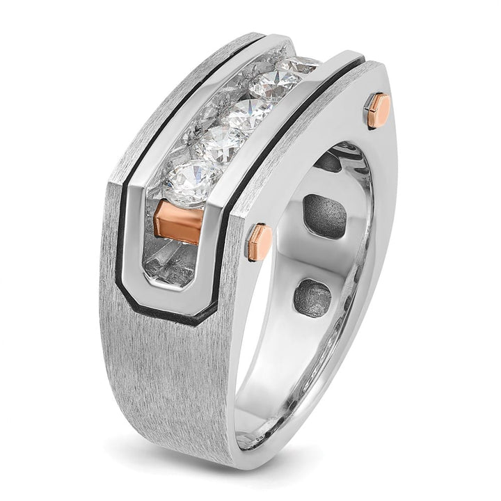 14k Two-Tone Gold Grooved 5-Stone I1 Quality Diamond Men's Ring
