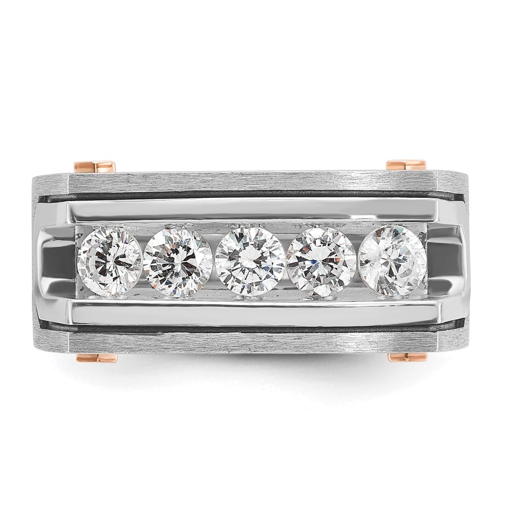 14k Two-Tone Gold Grooved 5-Stone I1 Quality Diamond Men's Ring