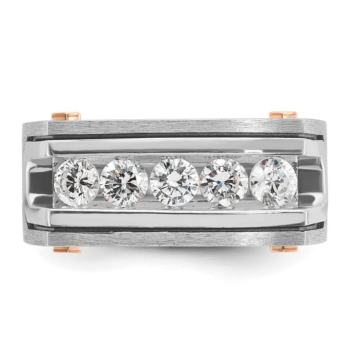 14k Two-Tone Gold Grooved 5-Stone I1 Quality Diamond Men's Ring