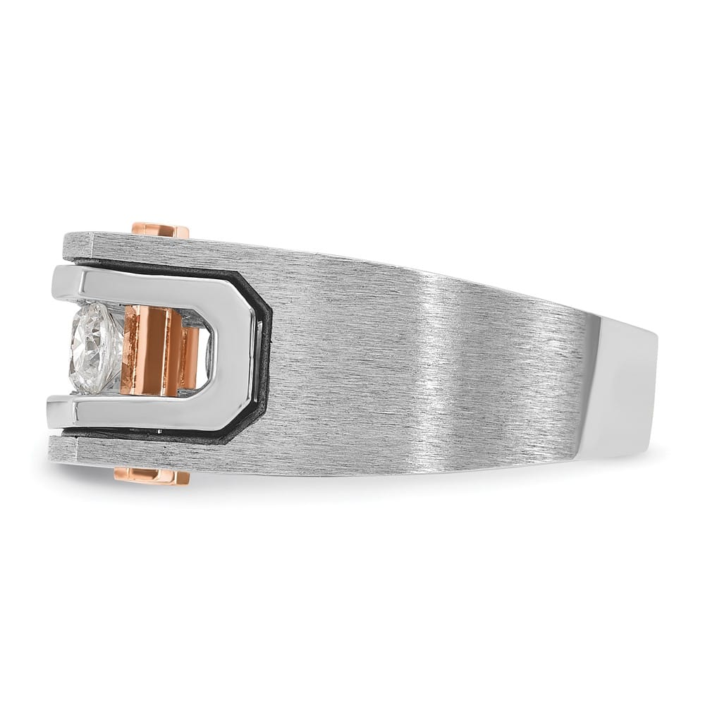 14k Two-Tone Gold Grooved 5-Stone I1 Quality Diamond Men's Ring