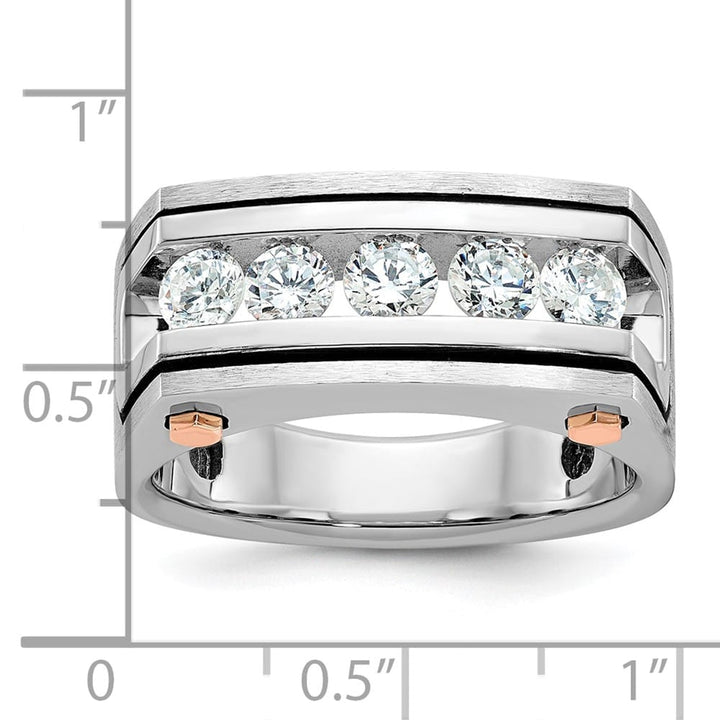 14k Two-Tone Gold Grooved 5-Stone I1 Quality Diamond Men's Ring
