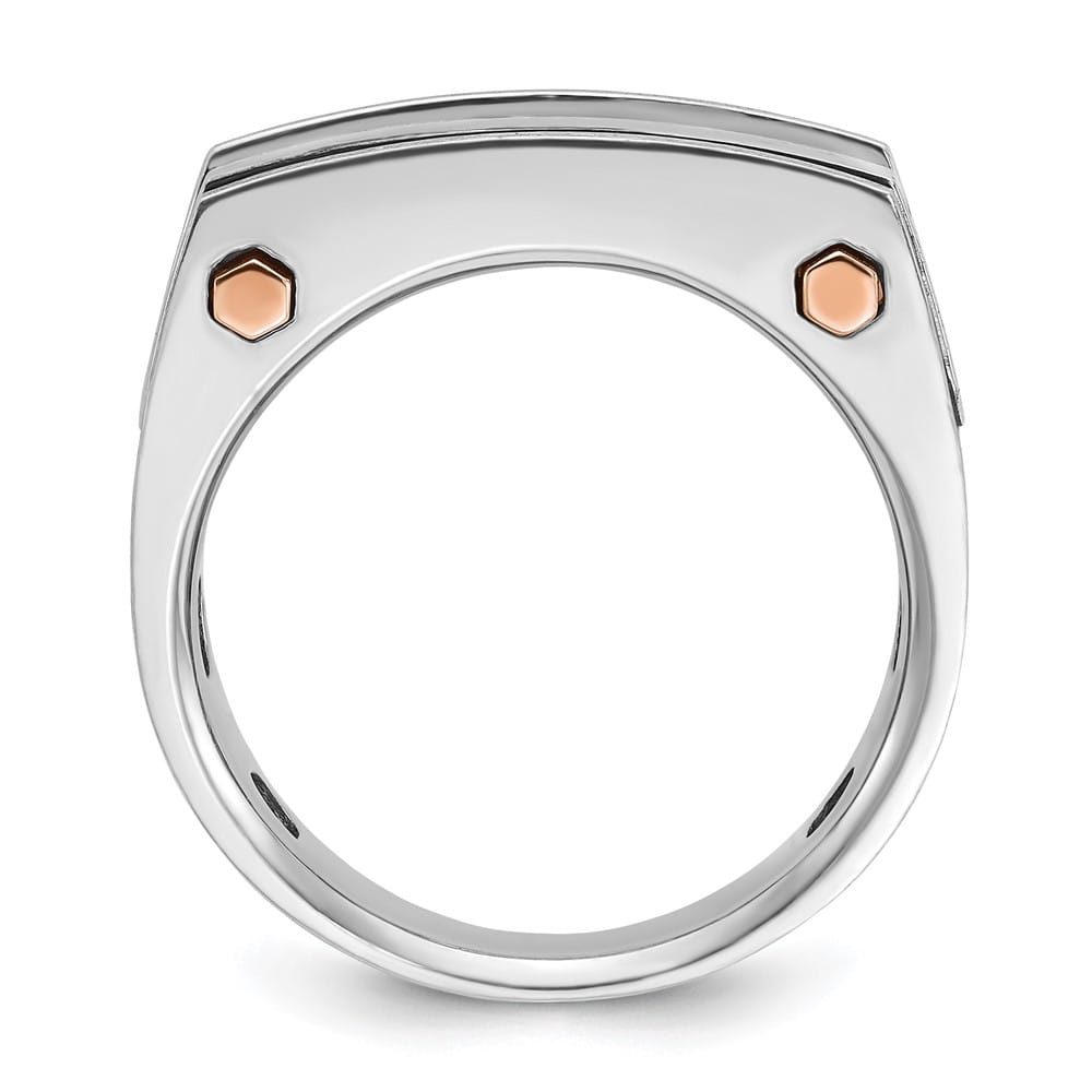 14k Two-Tone Gold Grooved 5-Stone I1 Quality Diamond Men's Ring