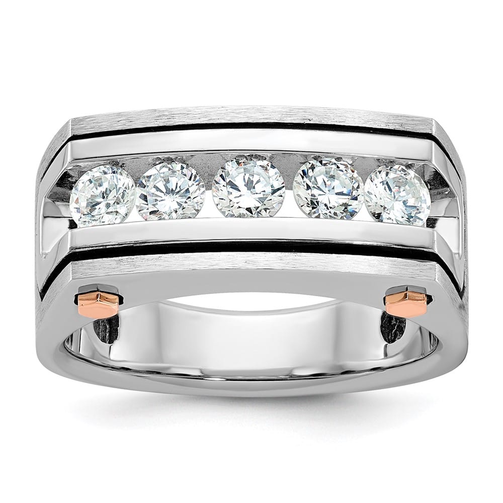 14k Two-Tone Gold Grooved 5-Stone I1 Quality Diamond Men's Ring
