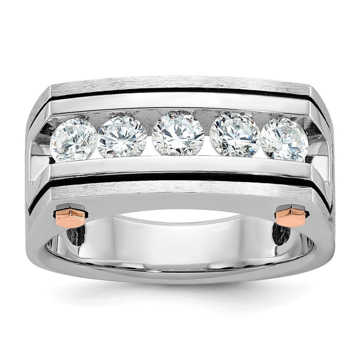 14k Two-Tone Gold Grooved 5-Stone I1 Quality Diamond Men's Ring