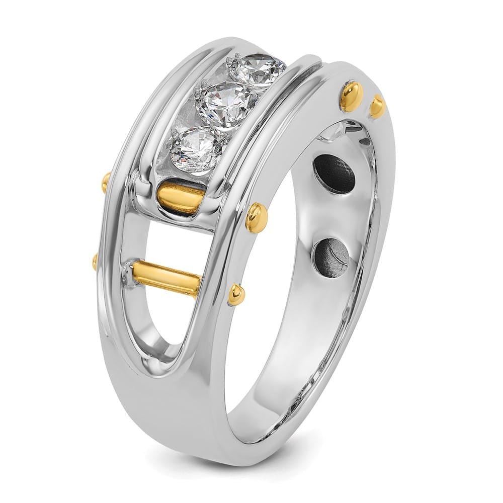 14k Two-Tone Gold Grooved Channel-set 3-Stone I1 Diamond Men's Ring