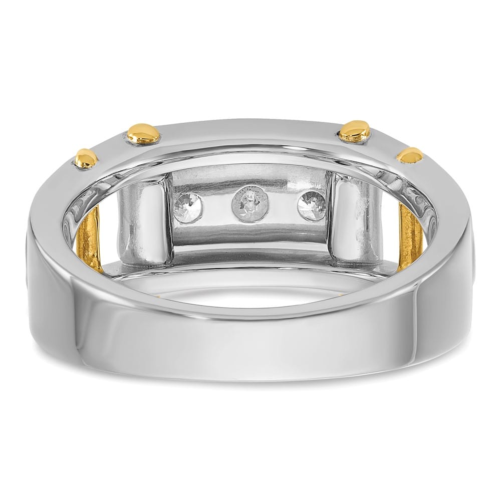 14k Two-Tone Gold Grooved Channel-set 3-Stone I1 Diamond Men's Ring