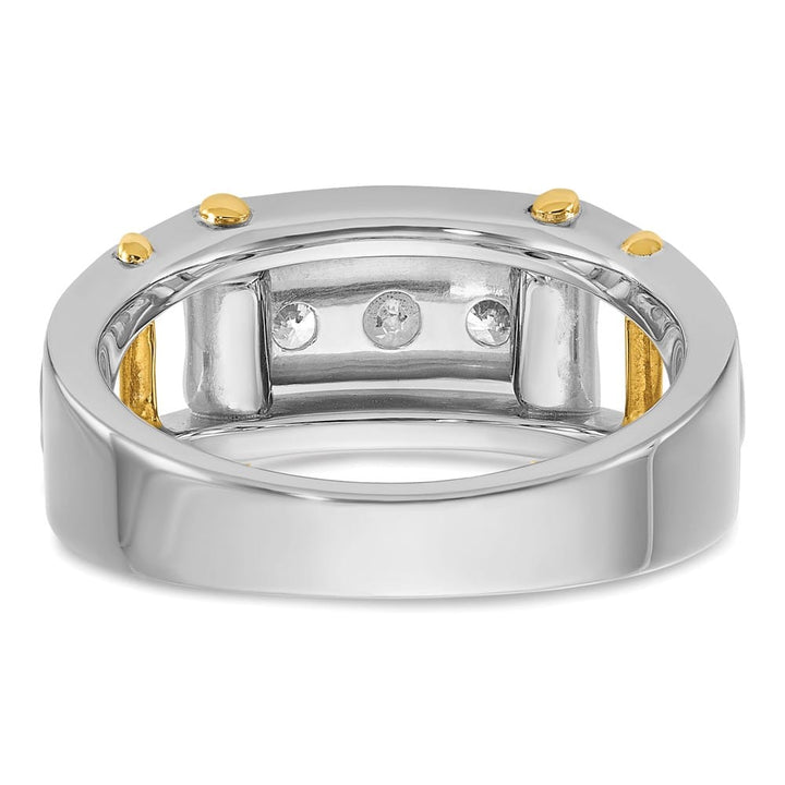 14k Two-Tone Gold Grooved Channel-set 3-Stone I1 Diamond Men's Ring