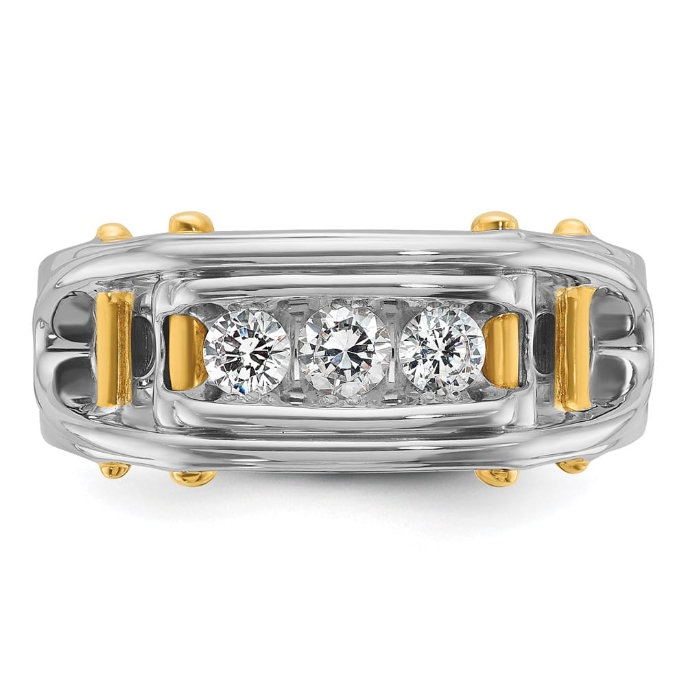 14k Two-Tone Gold Grooved Channel-set 3-Stone I1 Diamond Men's Ring
