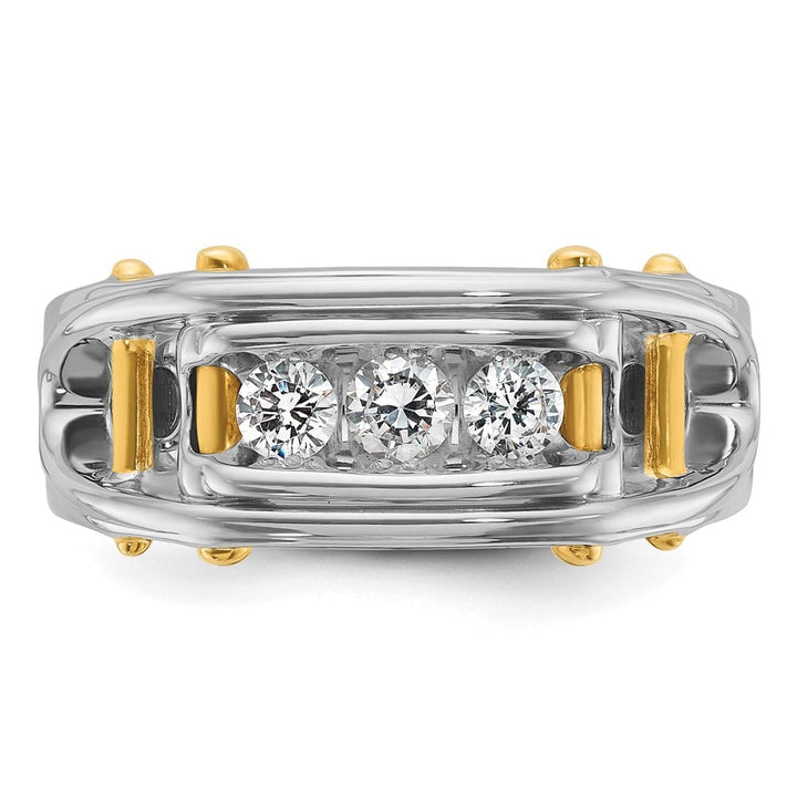 14k Two-Tone Gold Grooved Channel-set 3-Stone I1 Diamond Men's Ring
