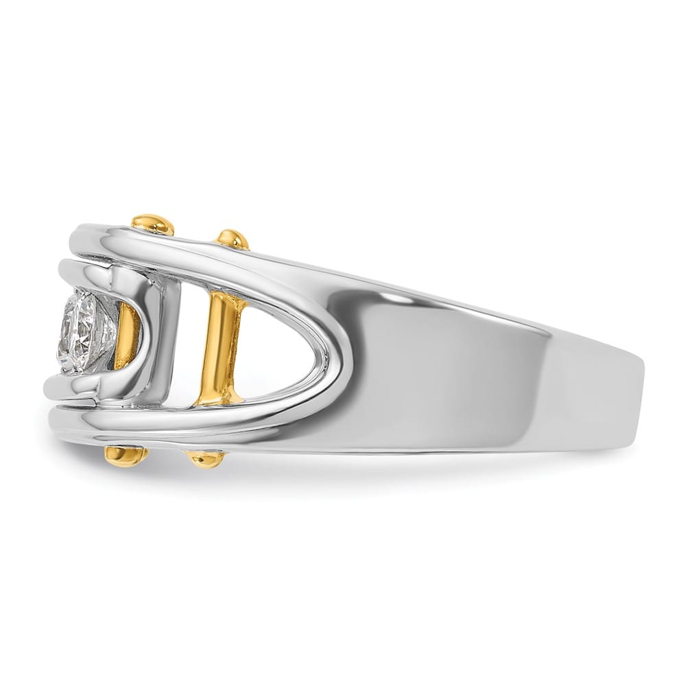 14k Two-Tone Gold Grooved Channel-set 3-Stone I1 Diamond Men's Ring
