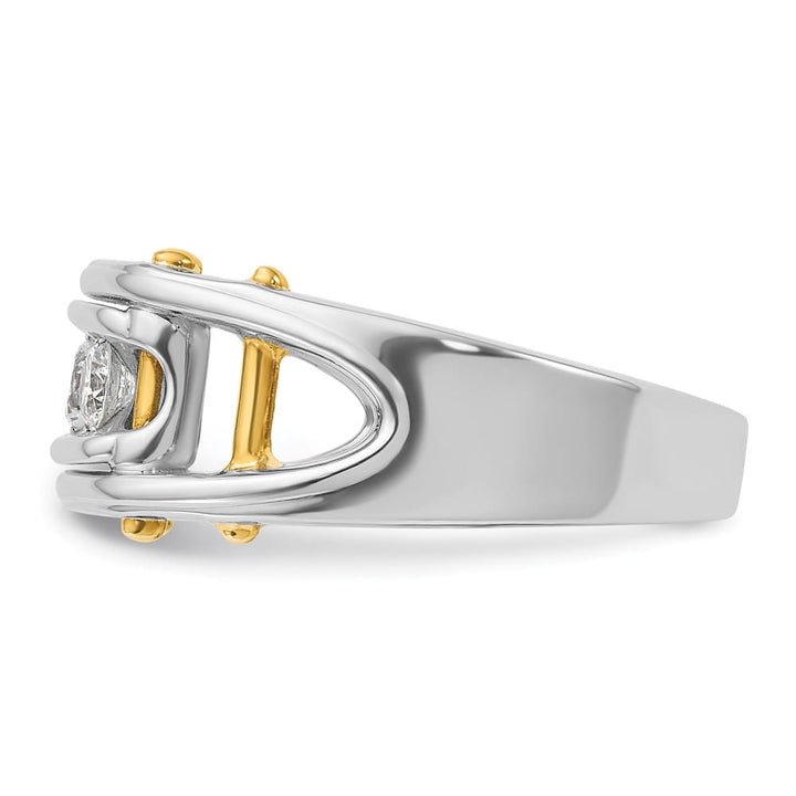 14k Two-Tone Gold Grooved Channel-set 3-Stone I1 Diamond Men's Ring