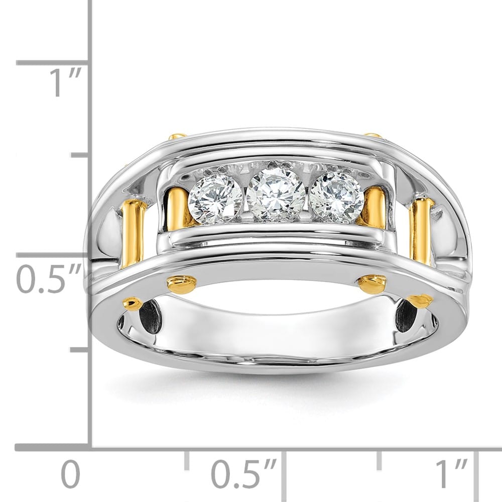 14k Two-Tone Gold Grooved Channel-set 3-Stone I1 Diamond Men's Ring