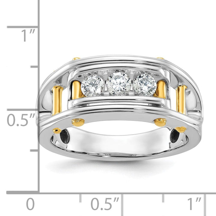 14k Two-Tone Gold Grooved Channel-set 3-Stone I1 Diamond Men's Ring