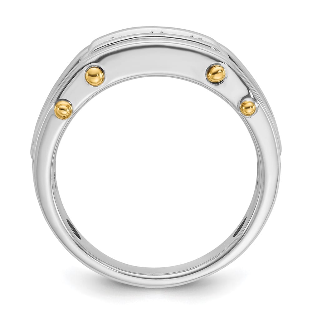 14k Two-Tone Gold Grooved Channel-set 3-Stone I1 Diamond Men's Ring