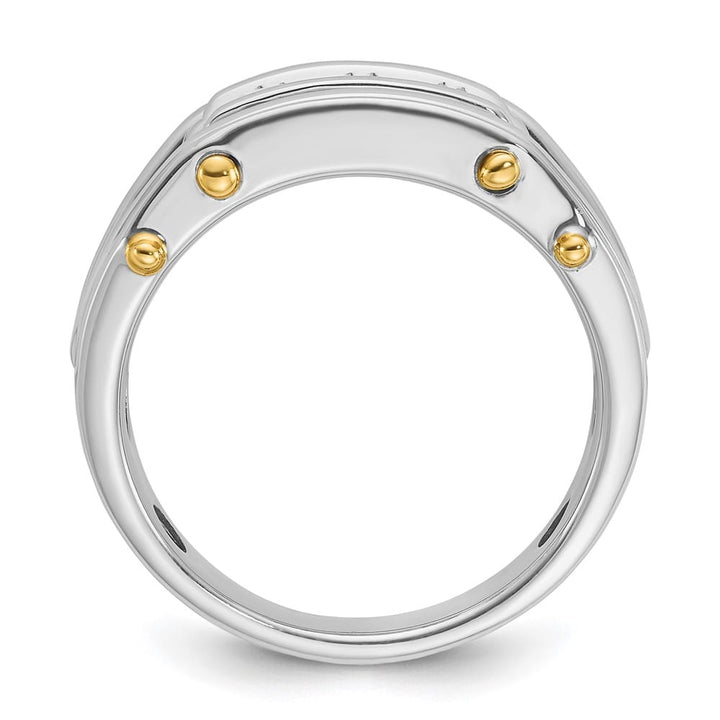14k Two-Tone Gold Grooved Channel-set 3-Stone I1 Diamond Men's Ring