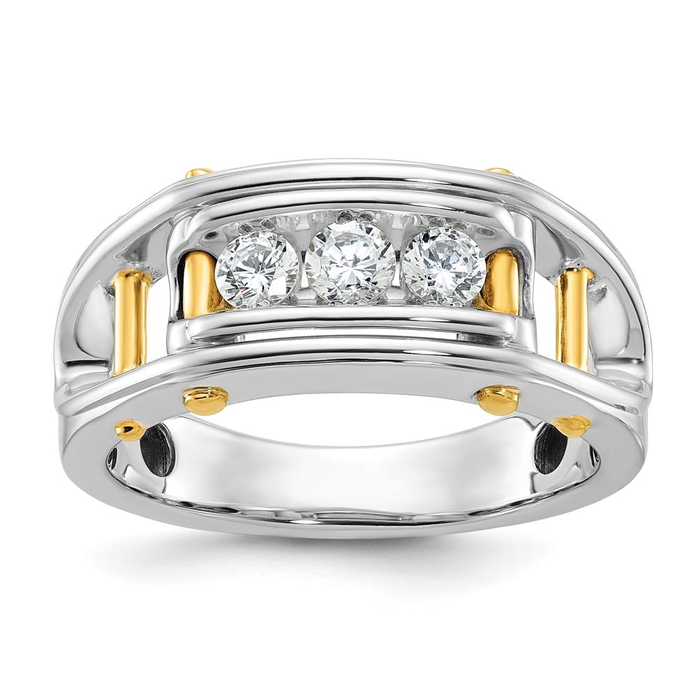 14k Two-Tone Gold Grooved Channel-set 3-Stone I1 Diamond Men's Ring