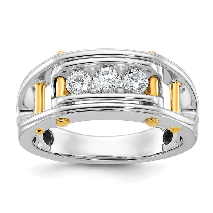 14k Two-Tone Gold Grooved Channel-set 3-Stone I1 Diamond Men's Ring