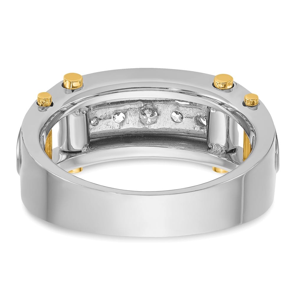 14k Two-Tone Gold Grooved Channel-set 5-Stone I1 Diamond Men's Ring