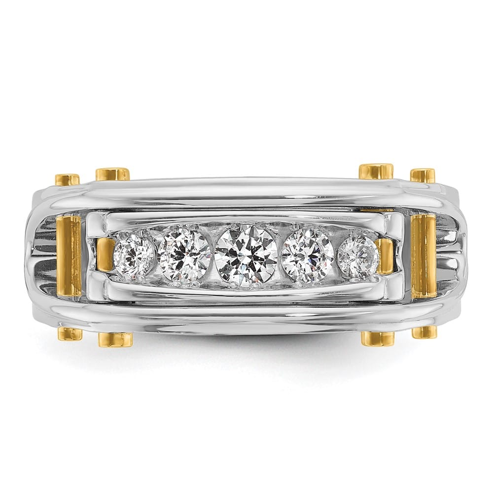 14k Two-Tone Gold Grooved Channel-set 5-Stone I1 Diamond Men's Ring