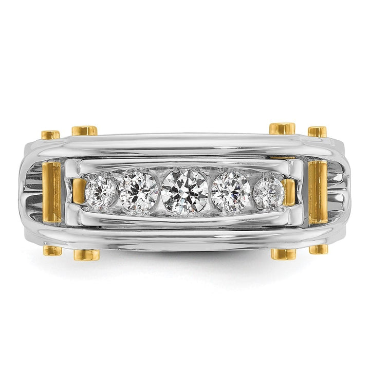 14k Two-Tone Gold Grooved Channel-set 5-Stone I1 Diamond Men's Ring