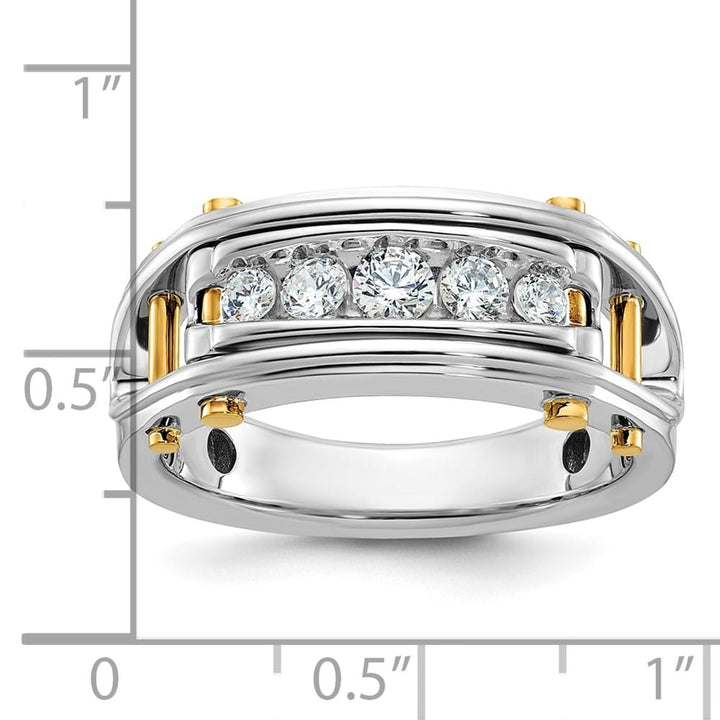 14k Two-Tone Gold Grooved Channel-set 5-Stone I1 Diamond Men's Ring