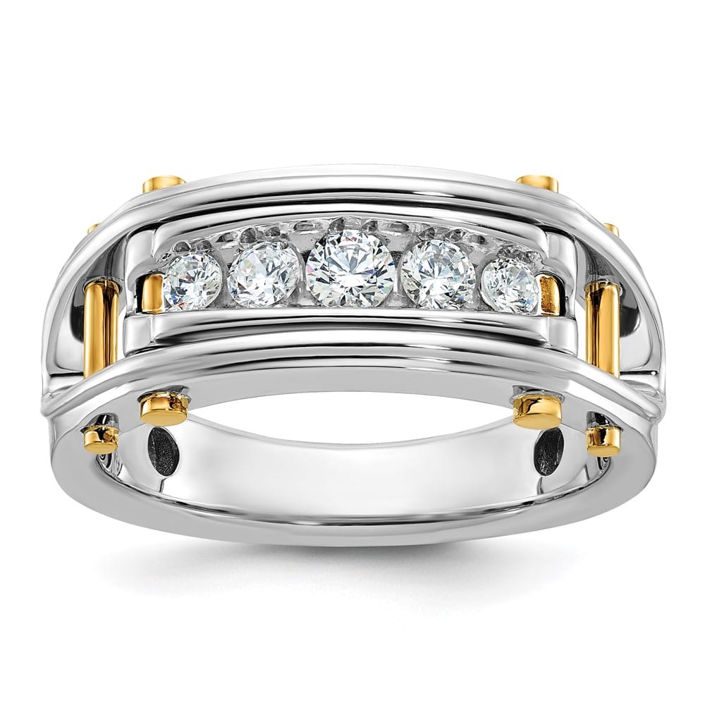 14k Two-Tone Gold Grooved Channel-set 5-Stone I1 Diamond Men's Ring