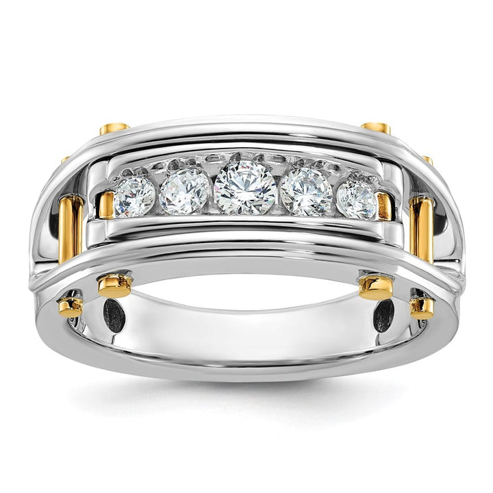 14k Two-Tone Gold Grooved Channel-set 5-Stone I1 Diamond Men's Ring