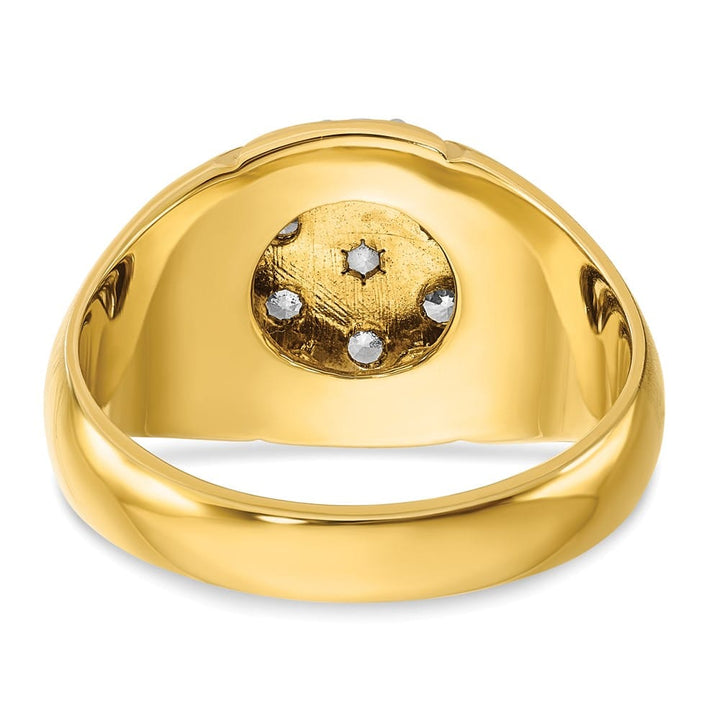 14k Two-Tone Gold Grooved I1 Quality Diamond Round Cluster Men's Ring