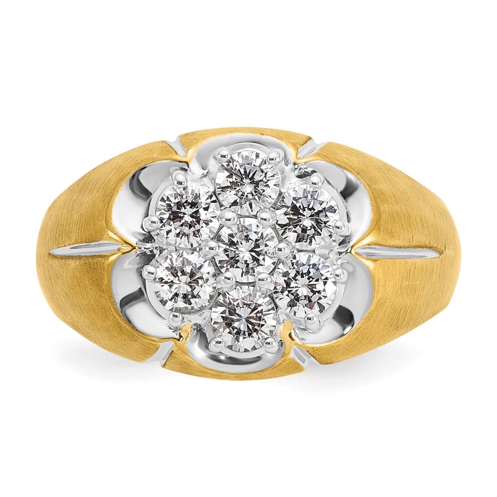 14k Two-Tone Gold Grooved I1 Quality Diamond Round Cluster Men's Ring