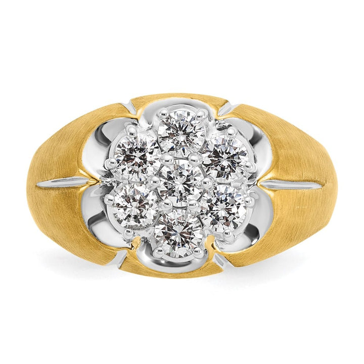14k Two-Tone Gold Grooved I1 Quality Diamond Round Cluster Men's Ring