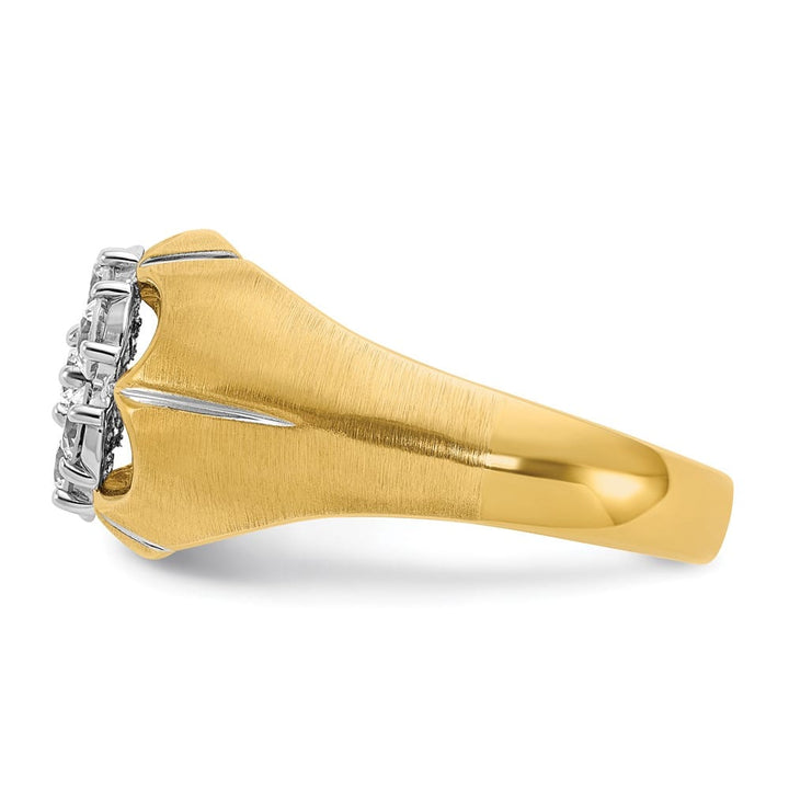 14k Two-Tone Gold Grooved I1 Quality Diamond Round Cluster Men's Ring
