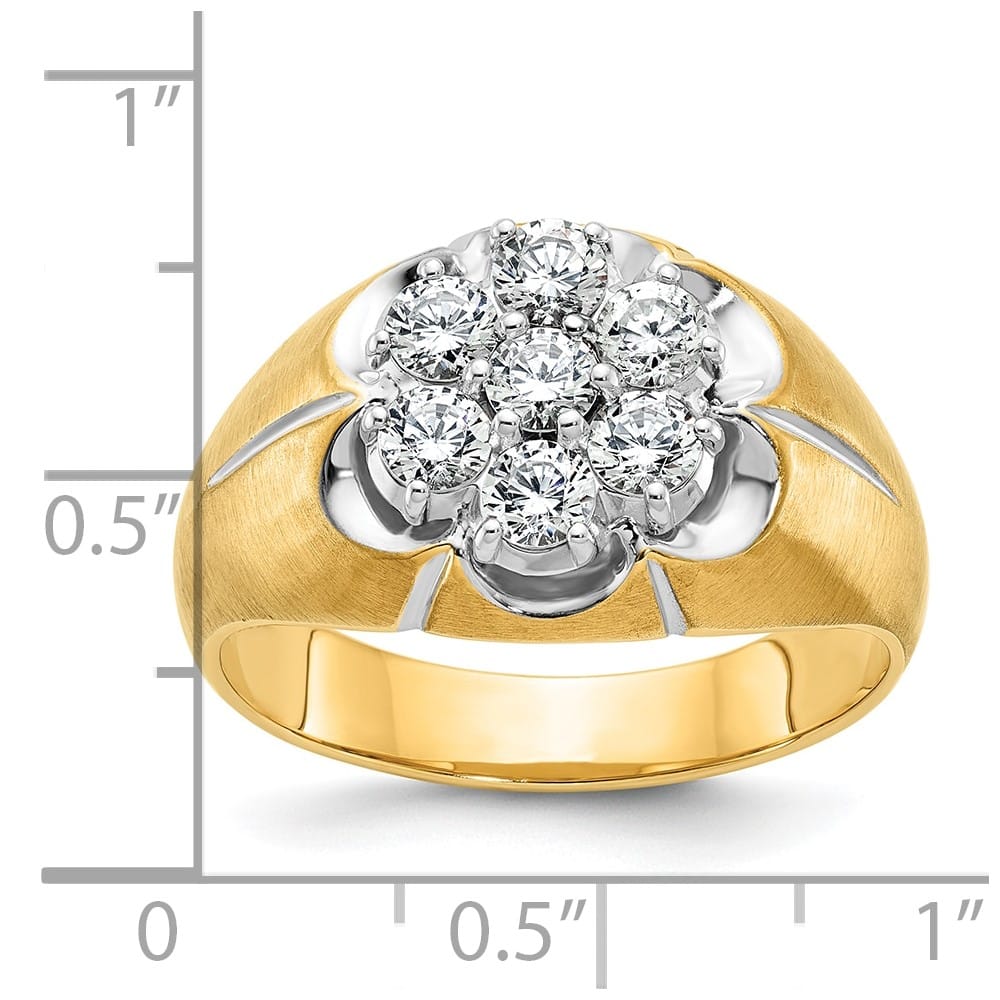 14k Two-Tone Gold Grooved I1 Quality Diamond Round Cluster Men's Ring
