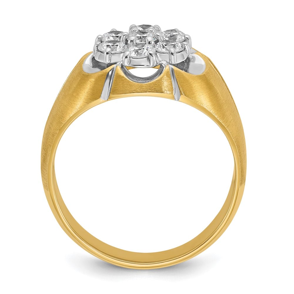 14k Two-Tone Gold Grooved I1 Quality Diamond Round Cluster Men's Ring