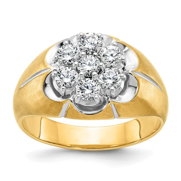 14k Two-Tone Gold Grooved I1 Quality Diamond Round Cluster Men's Ring