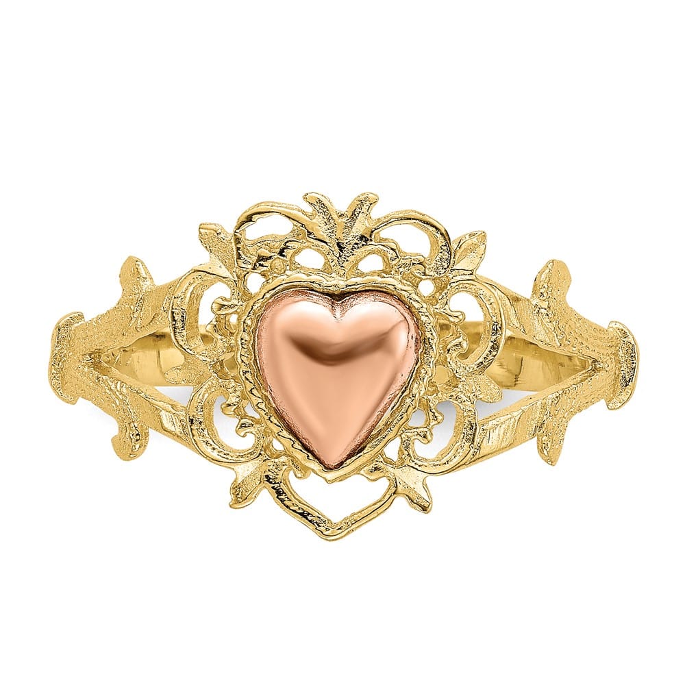 14k Two-Tone Gold Heart and Filigree Ring