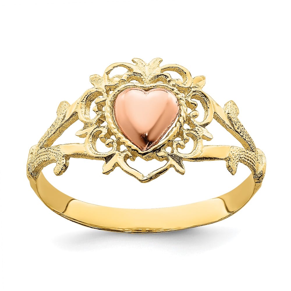 14k Two-Tone Gold Heart and Filigree Ring