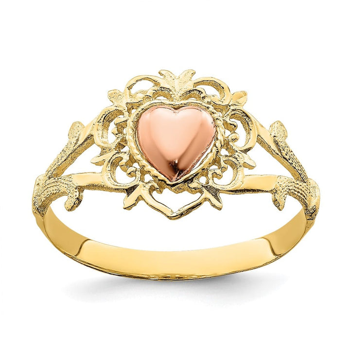 14k Two-Tone Gold Heart and Filigree Ring