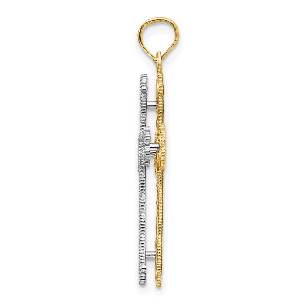 14K Two-Tone Gold Hearts Cross Pendant