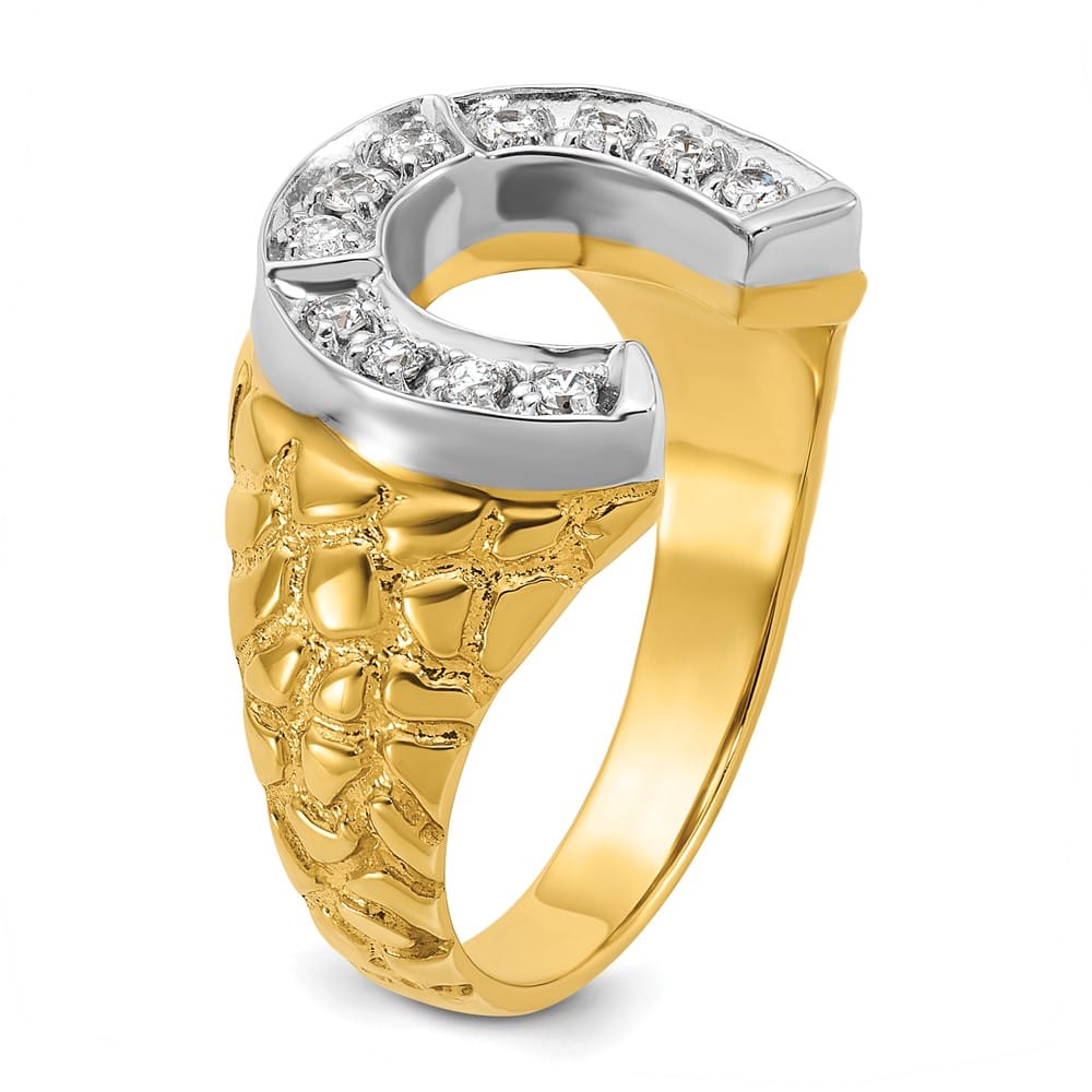 14k Two-Tone Gold Horseshoe 1/5 Carat Diamond Men's Ring
