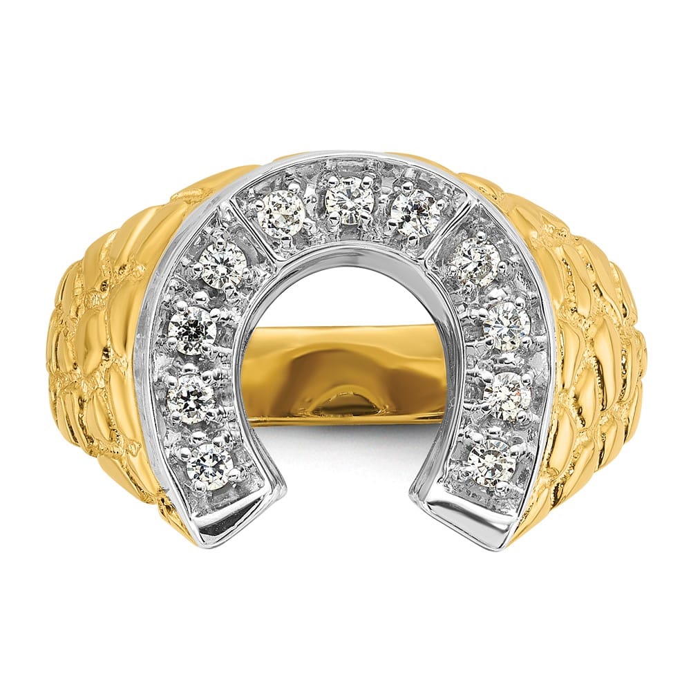 14k Two-Tone Gold Horseshoe 1/5 Carat Diamond Men's Ring