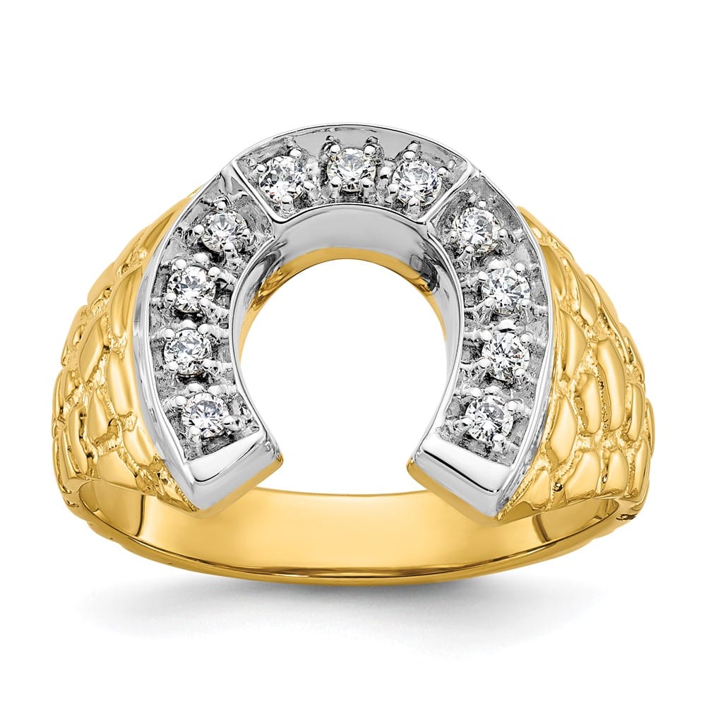 14k Two-Tone Gold Horseshoe 1/5 Carat Diamond Men's Ring