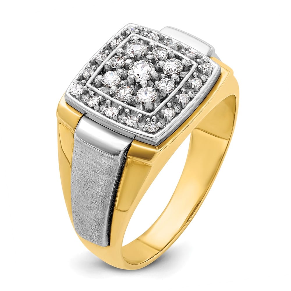 14k Two-Tone Gold I1 Diamond Square Cluster Men's Ring