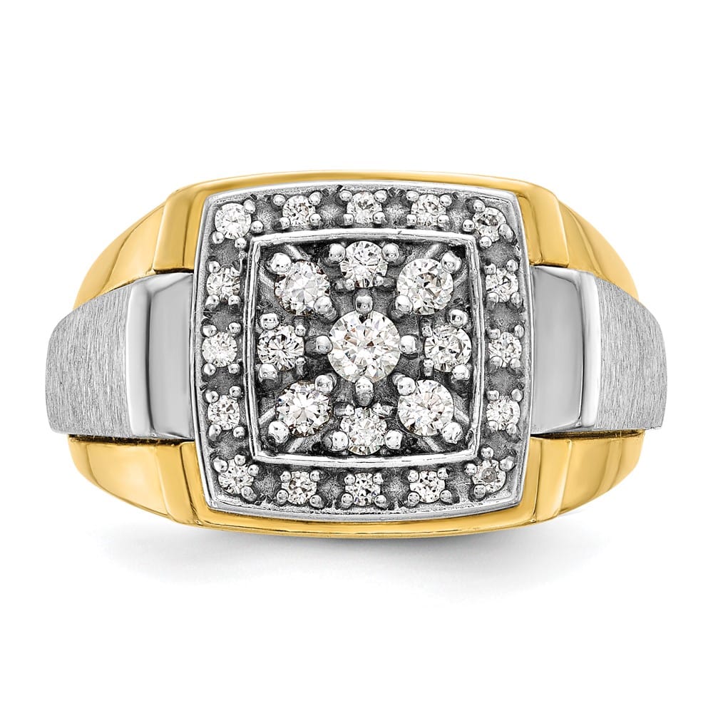 14k Two-Tone Gold I1 Diamond Square Cluster Men's Ring